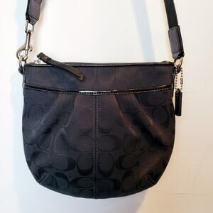 Coach Black Jacquard‎ Signature Logo Adjustable Crossbody Bag Silver hardware